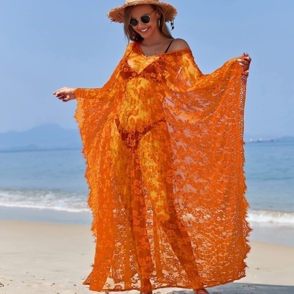 Beach Cover Up Boho Lace Kimono Bikini Robe Swimsuit Bathing Suit Costume Role - Picture 1 of 5